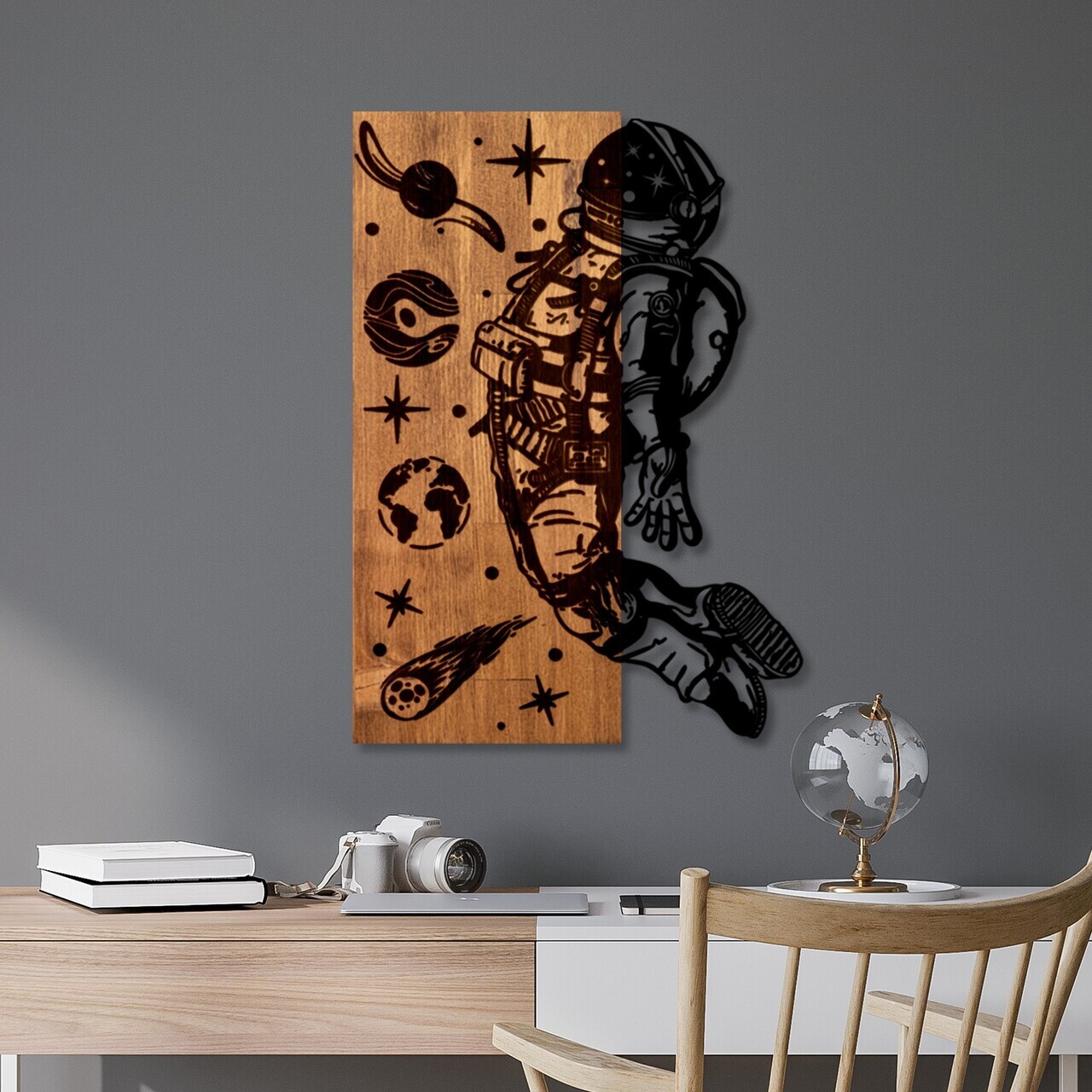 Decoratiune de perete, Cosmic, Lățime: 42 cm, Nuc / Negru — imaginea 2