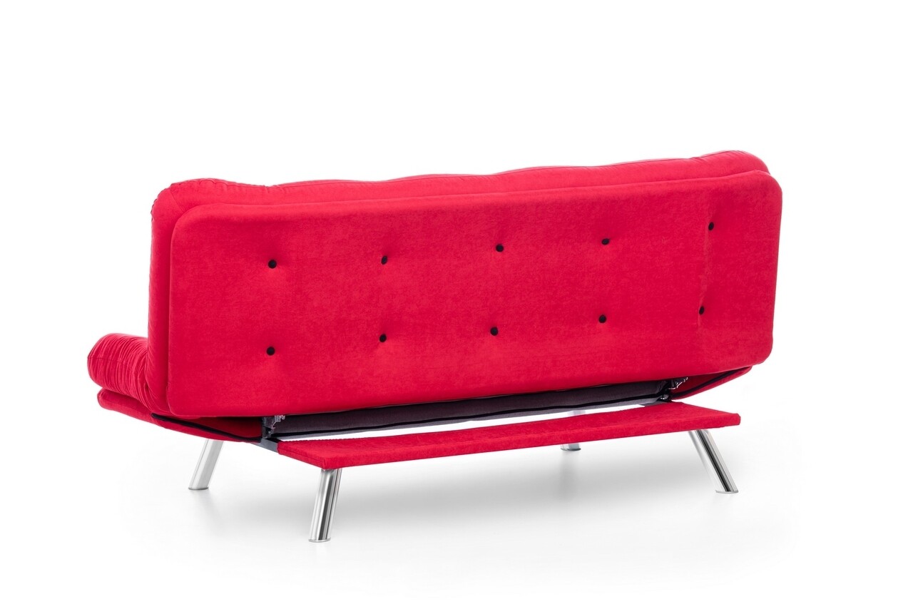 Canapea Extensibila Misa Sofabed, Futon, 3 Locuri, 198x128 Cm, Metal, Rosu