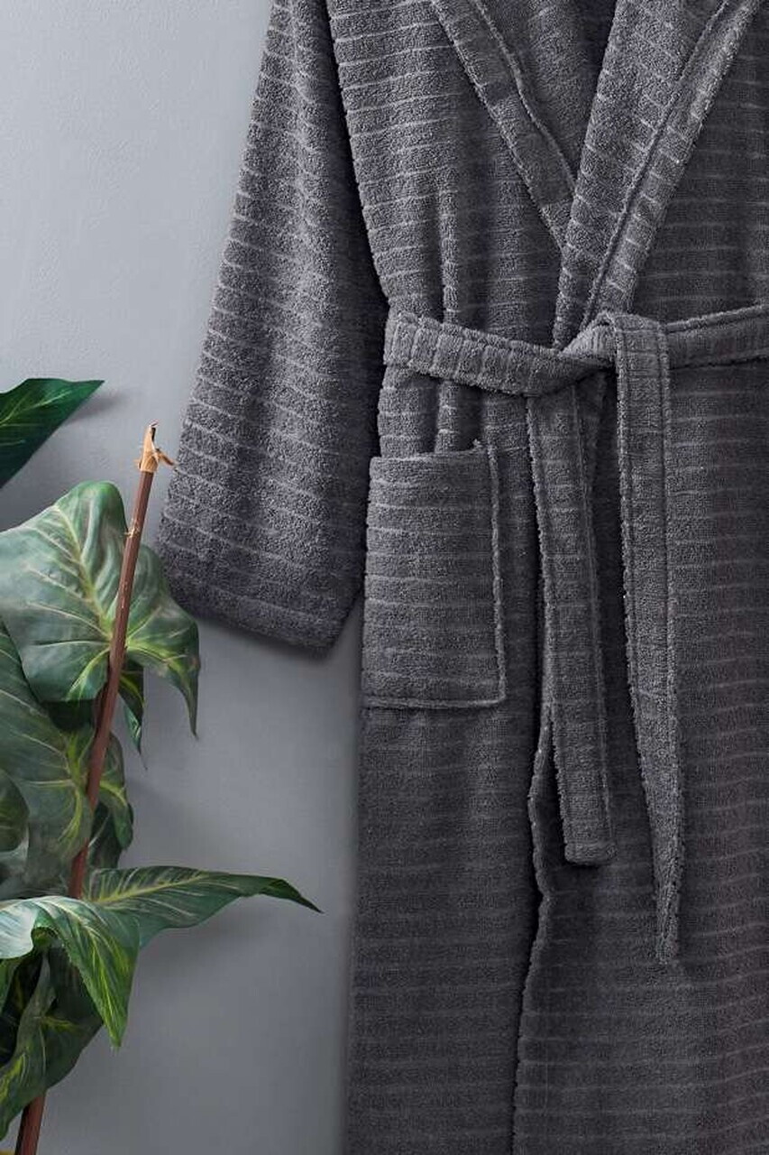 Halat de baie, L'essentiel Maison, Doga, Bumbac, Antracit — imaginea 2