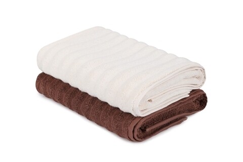 Set 2 prosoape de baie 406, Beverly Hills Polo Club, 70x140 cm, bumbac, mink/bej
