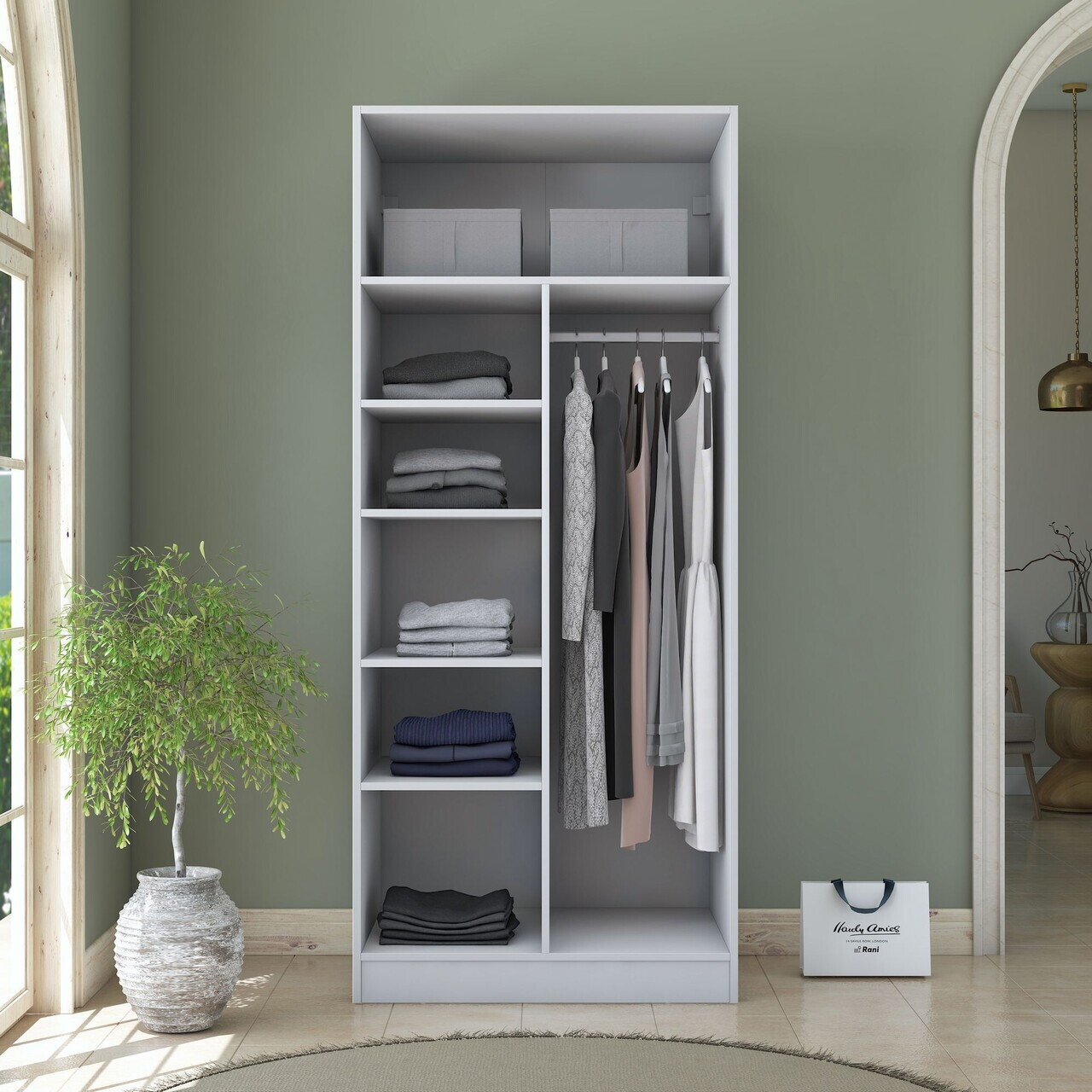 Dulap pentru haine, Hanah Home, BA223, 90x210x57.5 cm, PAL melaminat, Alb - view 6