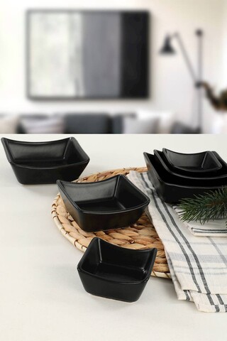 Set 6 recipiente pentru sosuri Matte Black, Keramika, 8/10/12 cm, ceramica, negru Keramika