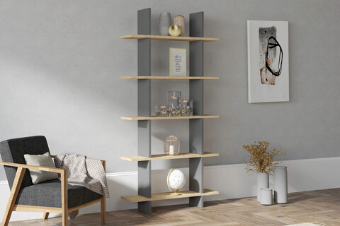 Corp biblioteca, puqa design, lina, 80x160x19.6 cm, pal, safir / antracit