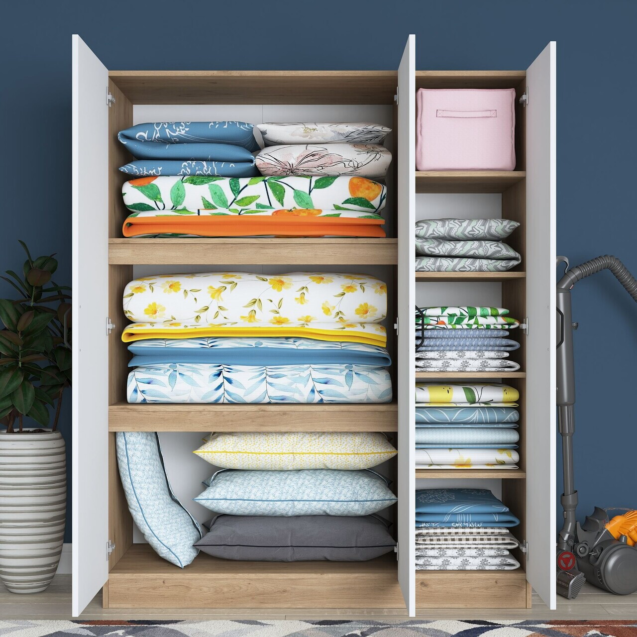 Dulap pentru haine, Hanah Home, BA105, 145x181.9x55 cm, PAL melaminat, Nuc/Alb - view 4