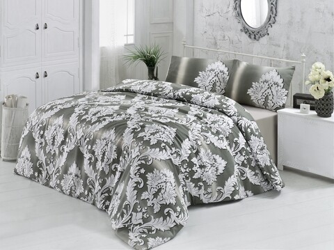 Lenjerie de pat dubla, victoria, damask grey v2, 4 piese, amestec bumbac, gri