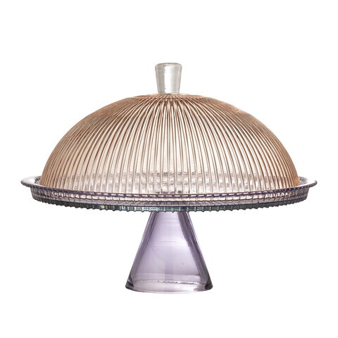 Platou cu capac pentru prajituri, Bloomingville, Tayo, 32x24.5 cm, sticla, multicolor