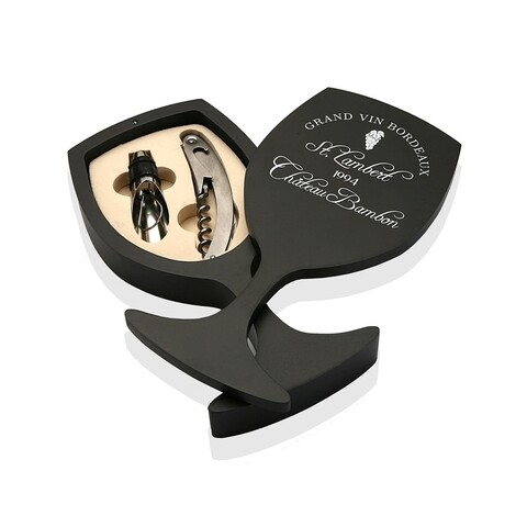 Set tirbuson si dop cu picurator + cutie, versa, 11.5x22.5 cm, lemn
