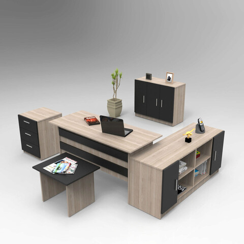 Set de mobilier de birou, Locelso, VO16, Stejar / Negru