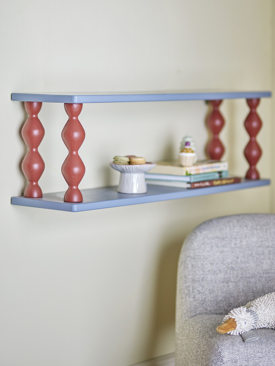 Raft de perete, Bloomingville, Bibiola, 80x20x26 cm, MDF/lemn de brad, albastru — imaginea 3