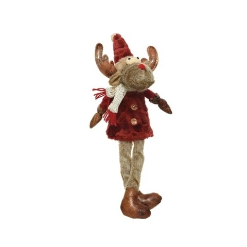 Decoratiune Deer w dangling legs, Decoris, 10x12x26 cm, poliester, rosu