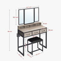 Masa de toaleta cu taburet / Masuta dressing, Vasagle, Industrial, 90x40x141 cm, PAL/otel/piele ecologica, gri