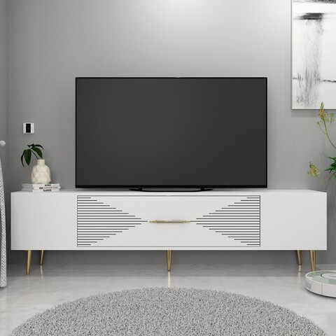 Comoda TV, Olivia, Dekol1, Alb/Auriu