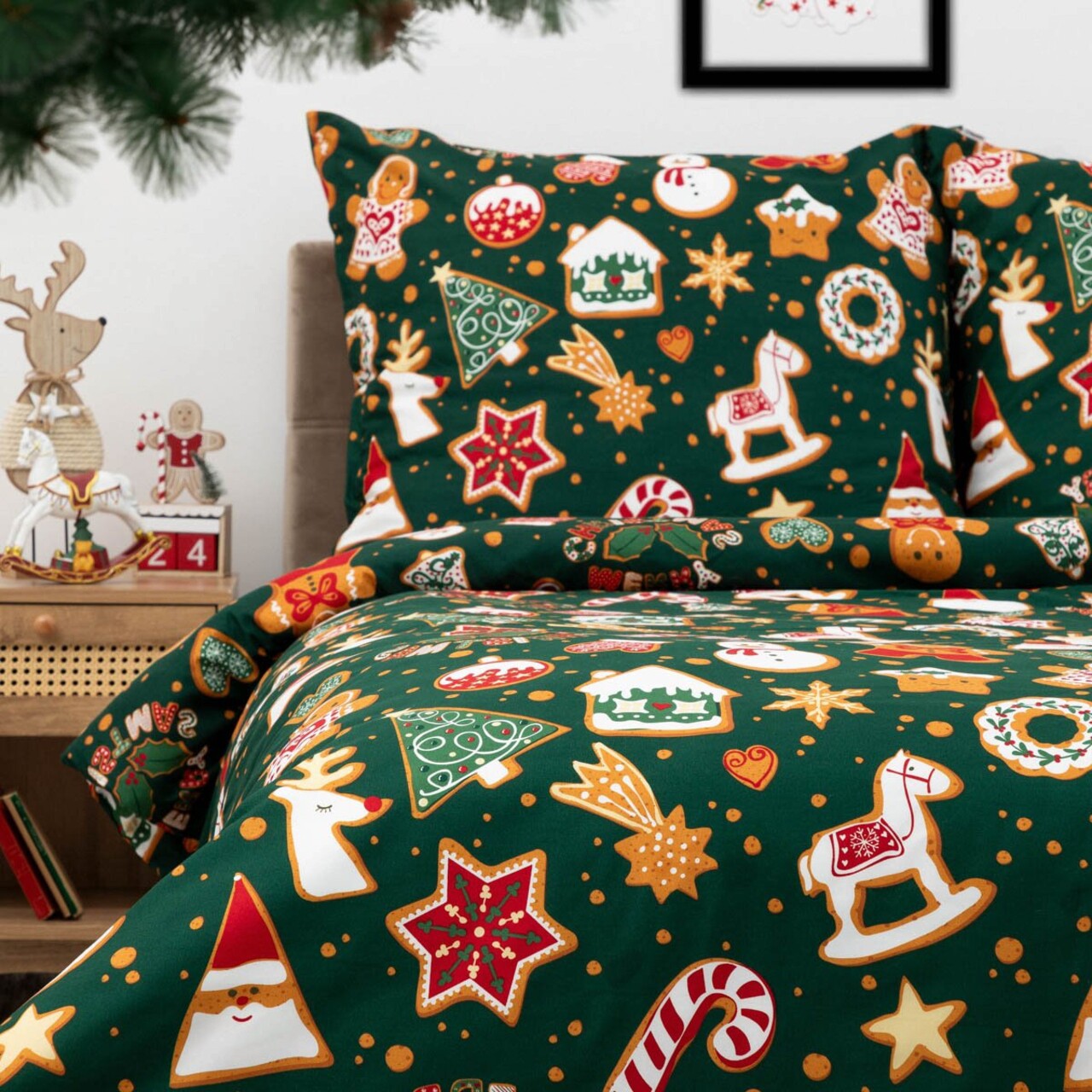 Lenjerie de pat King Size, Grinchy, Homla, 3 piese, 200x220 cm, microfibra din poliester, multicolor