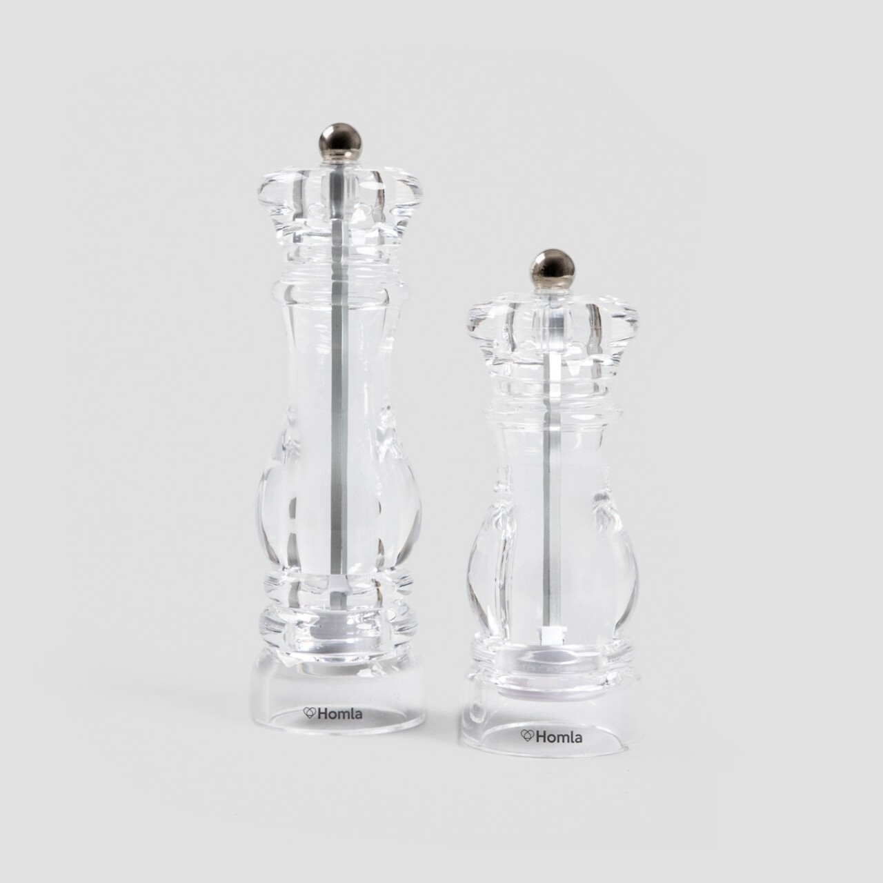 Set 2 rasnite pentru sare/piper Hallais, Homla, 6x16 cm / 6x20 cm, acril, transparent
