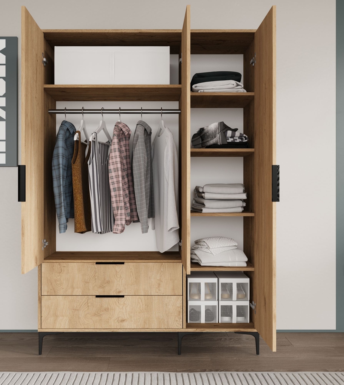 Dulap pentru haine, Hanah Home, Aden Drawers 120, 120x192x45 cm, Stejar - view 4