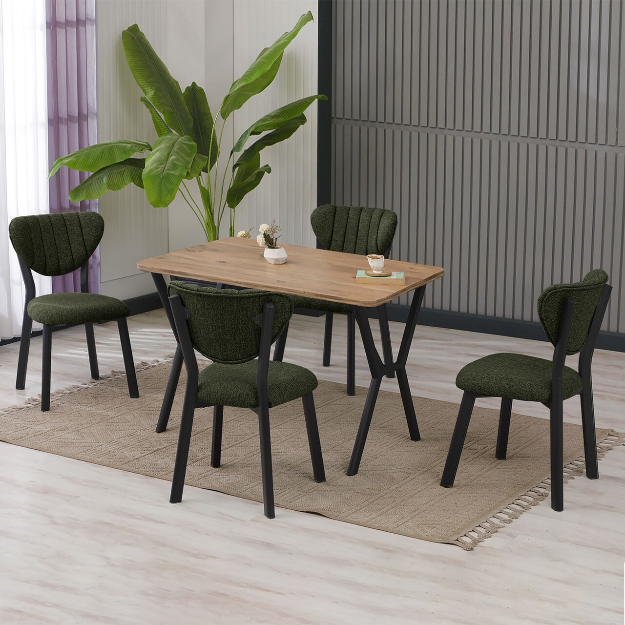 Set masa extensibila si scaune, Hanah Home, Elma, Verde / Nuc - view 2