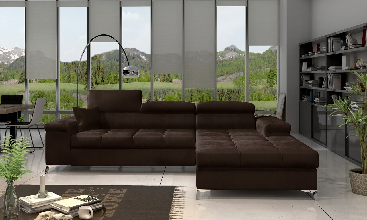 Coltar extensibil dreapta 4 locuri ELTAP, Ric-53, Ricardo, 281x205x88 cm, lemn/poliester, maro inchis - view 2