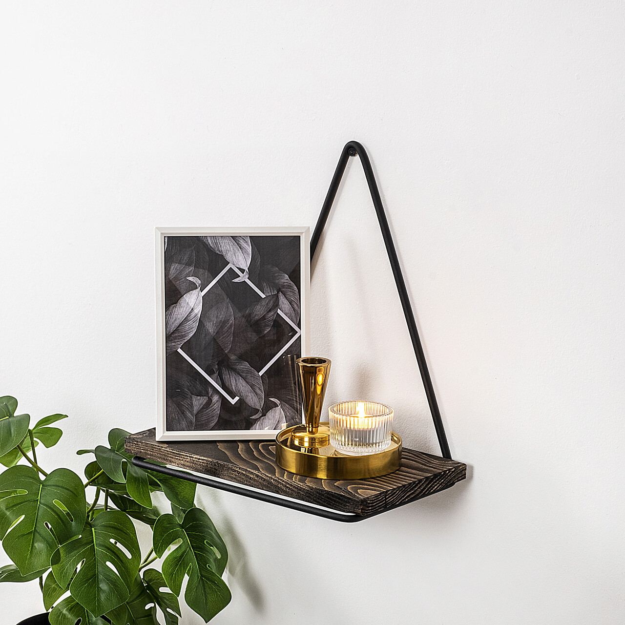 Raft de perete Hanah Home Begonia 27x28x15 cm Negru / Nuc Inchis