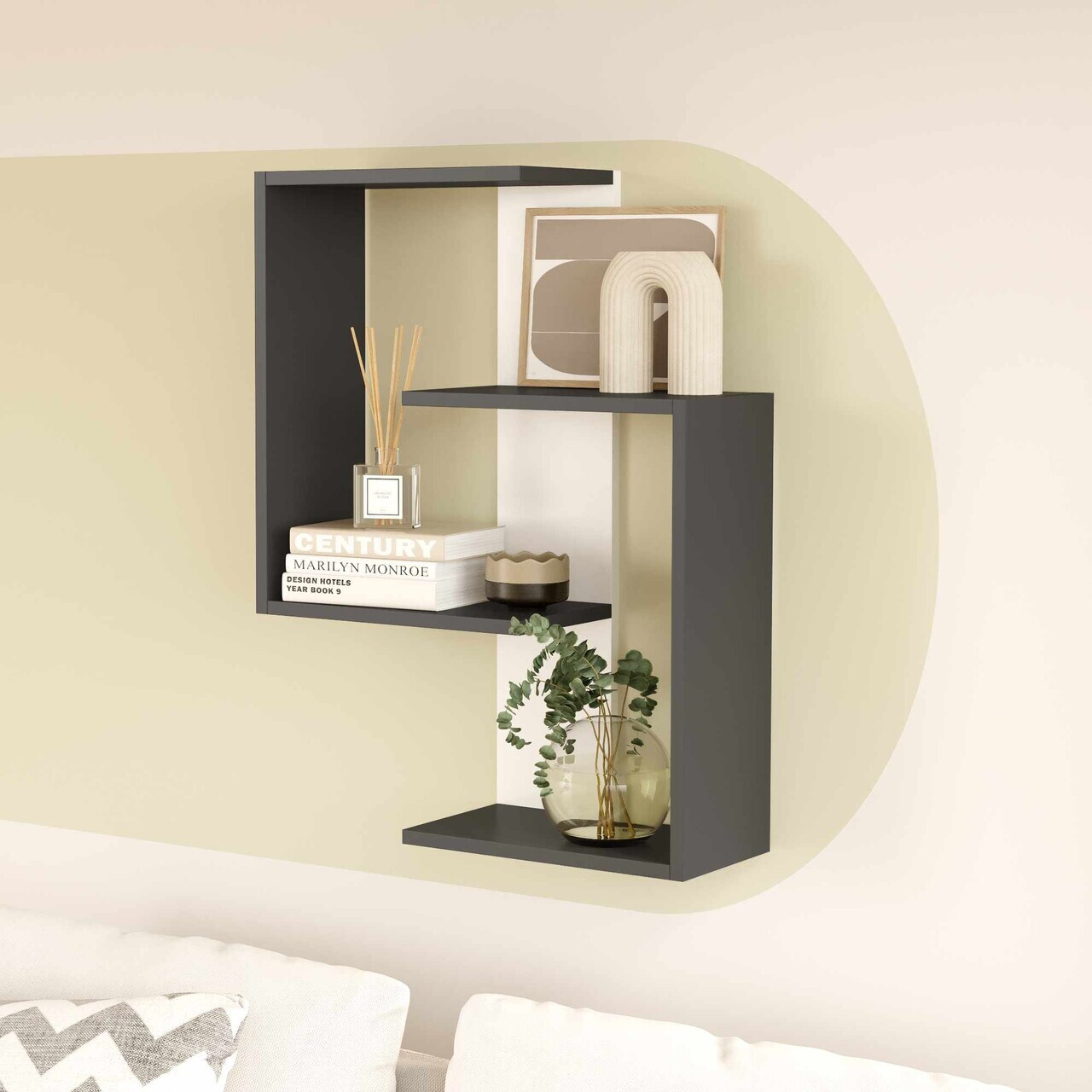 Raft de perete Hanah Home Lisbon 64x85x22 cm PAL Antracit/Alb