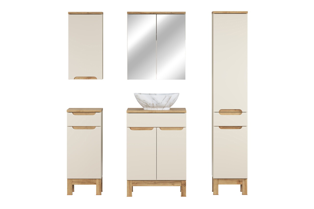 Set mobilier baie Bali Cashmere Wotan Pati 60 cm, dulapuri, masca cu lavoar si cabinet cu oglinda, Comad, MDF/PAL, casmir - view 3