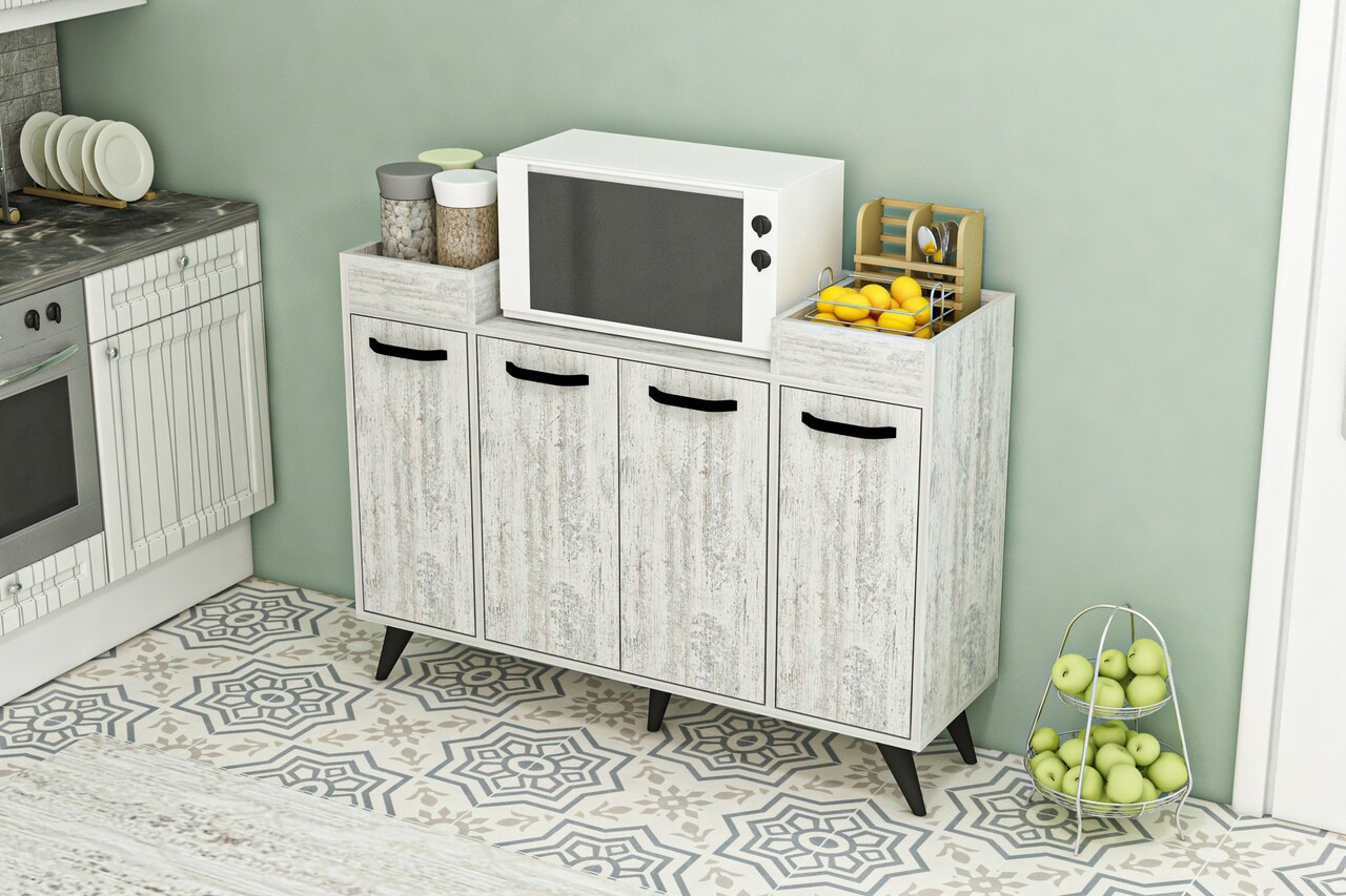 Dulap multifunctional, Coraline, Visar, 120x88.5x35 cm, PAL, Gri/Alb - 1 | YEO