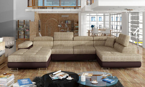 Coltar extensibil dreapta 6 locuri ELTAP, Rod-03, Rodrigo, 345x202x90 cm, lemn/poliester, bej/maro inchis