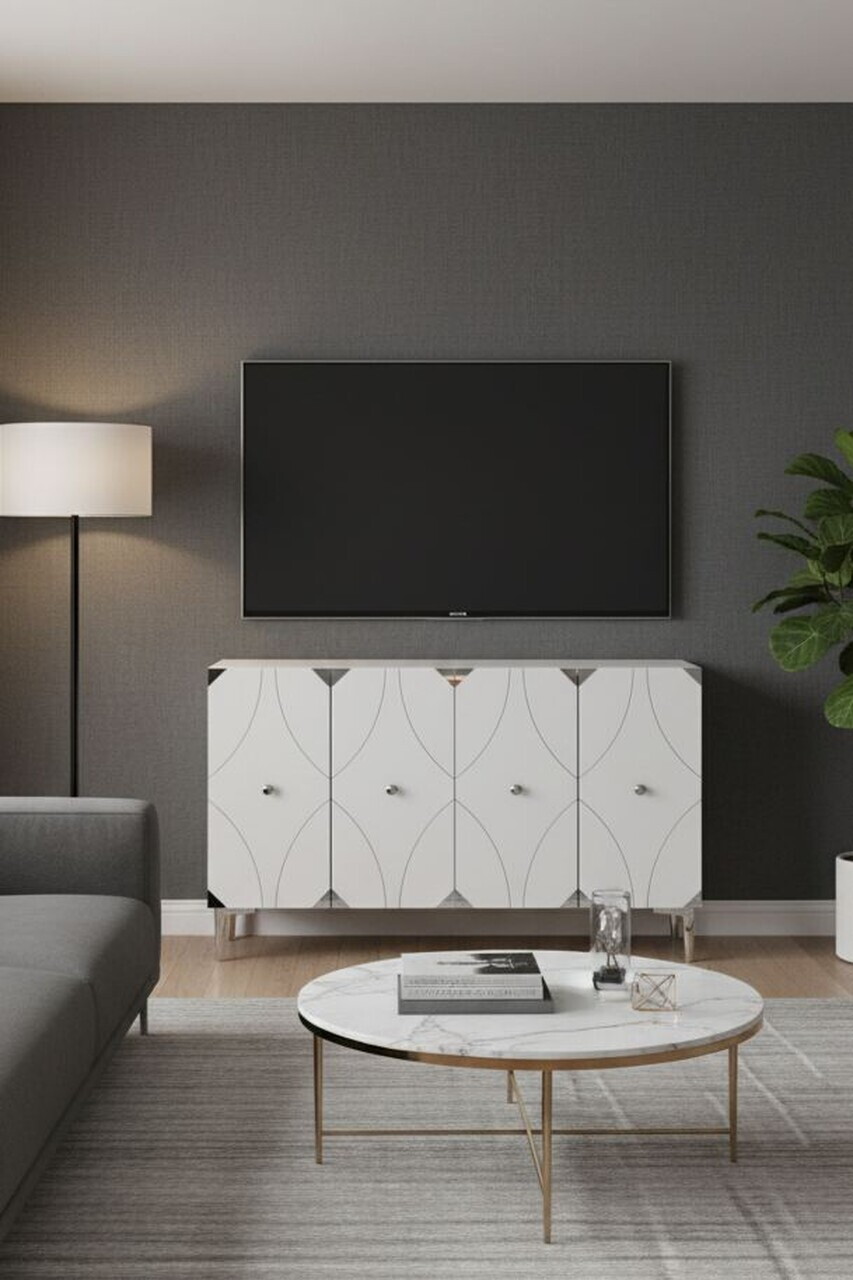 Consola, Hanah Home, Alfa 120, 120x75x32 cm, PAL, Alb / Argintiu — imaginea 3