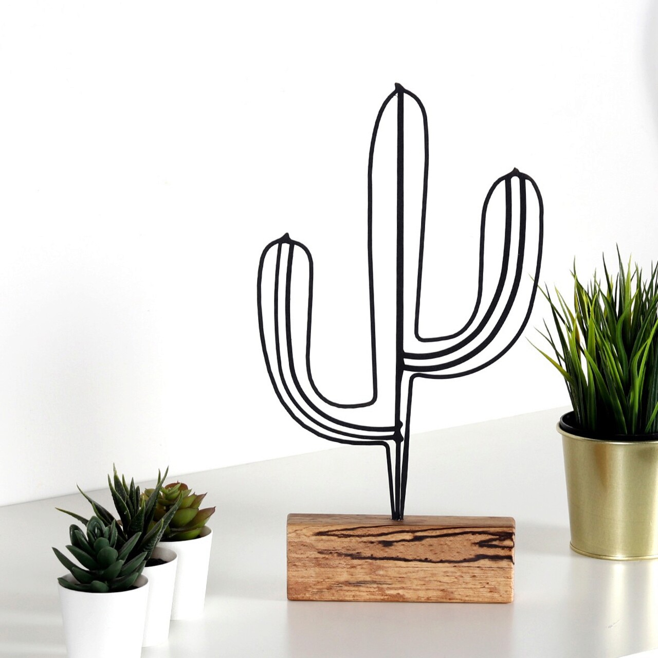Decoratiune, Cactus, 17x37x3.5 cm, Metal, Negru - 2 | YEO