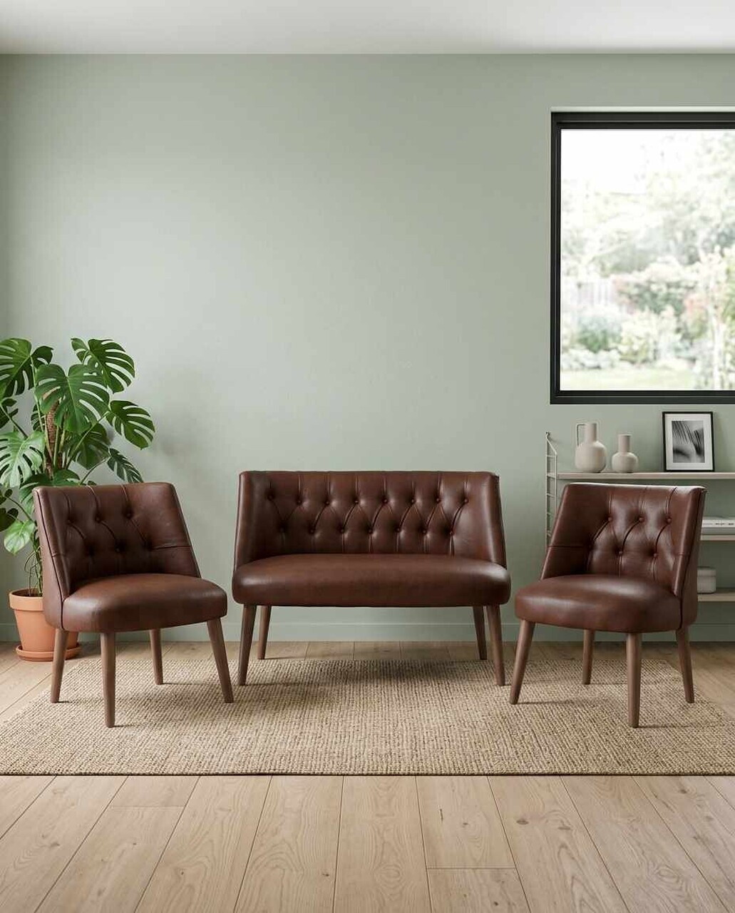 Set fotoliu extensibil și canapea cu 2 locuri (3 piese), Atelier del Sofa, 281ELR1215, Maro