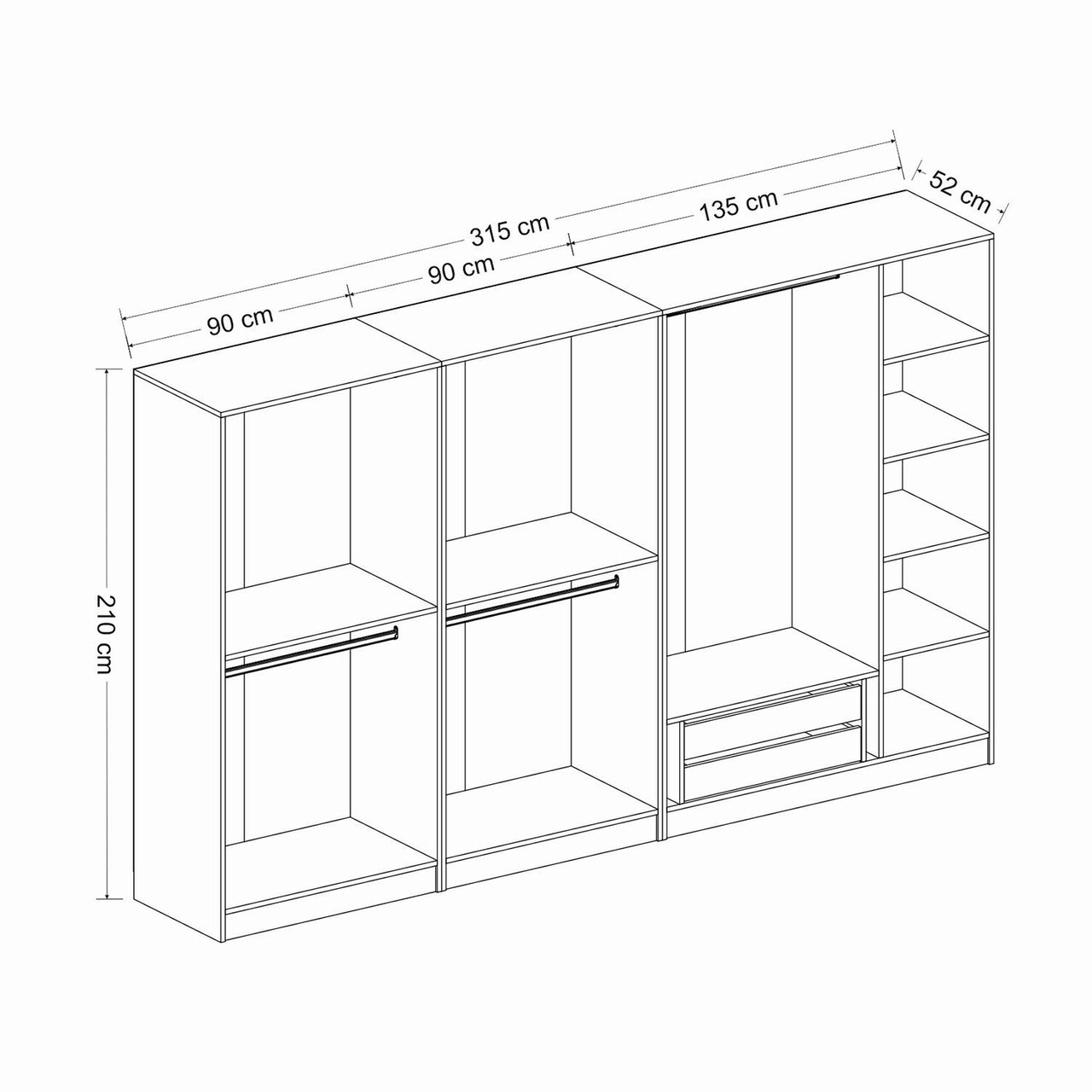 Dulap pentru haine, Minerva, Kale Plus, 315x210x52 cm, PAL, Antracit