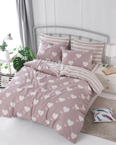 Lenjerie de pat dubla 3 piese, Herz - Dusty Rose, Eponj Home, 65% bumbac/35% poliester