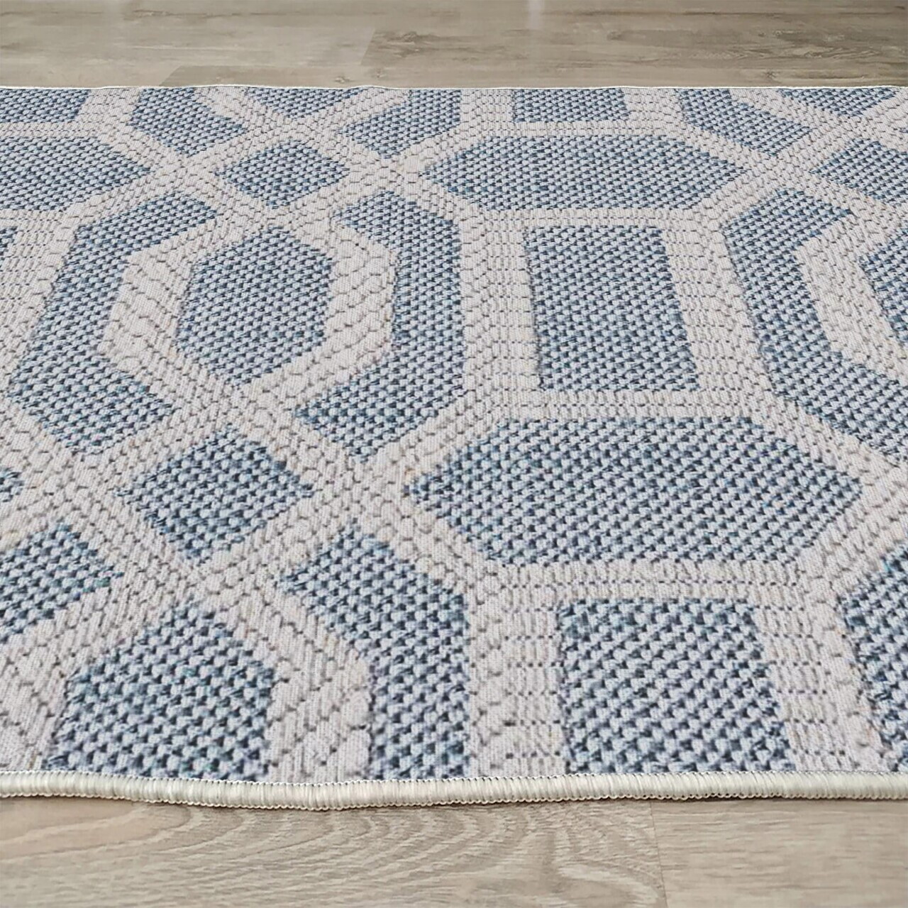 Covor, Woopamuk389, 140x220 cm, Bumbac/Poliester, Albastru — imaginea 5