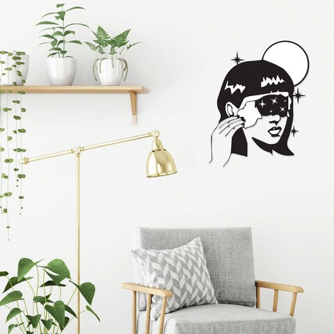 Decoratiune de perete, space girl, metal, dimensiune: 47 x 60 cm, negru