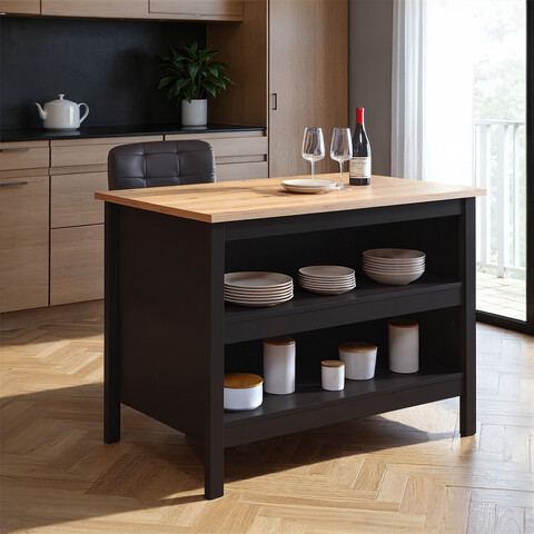 Insula de bucatarie / dulap bucatarie Helina, Inter Link, 124x75x91.5 cm, lemn, negru/stejar