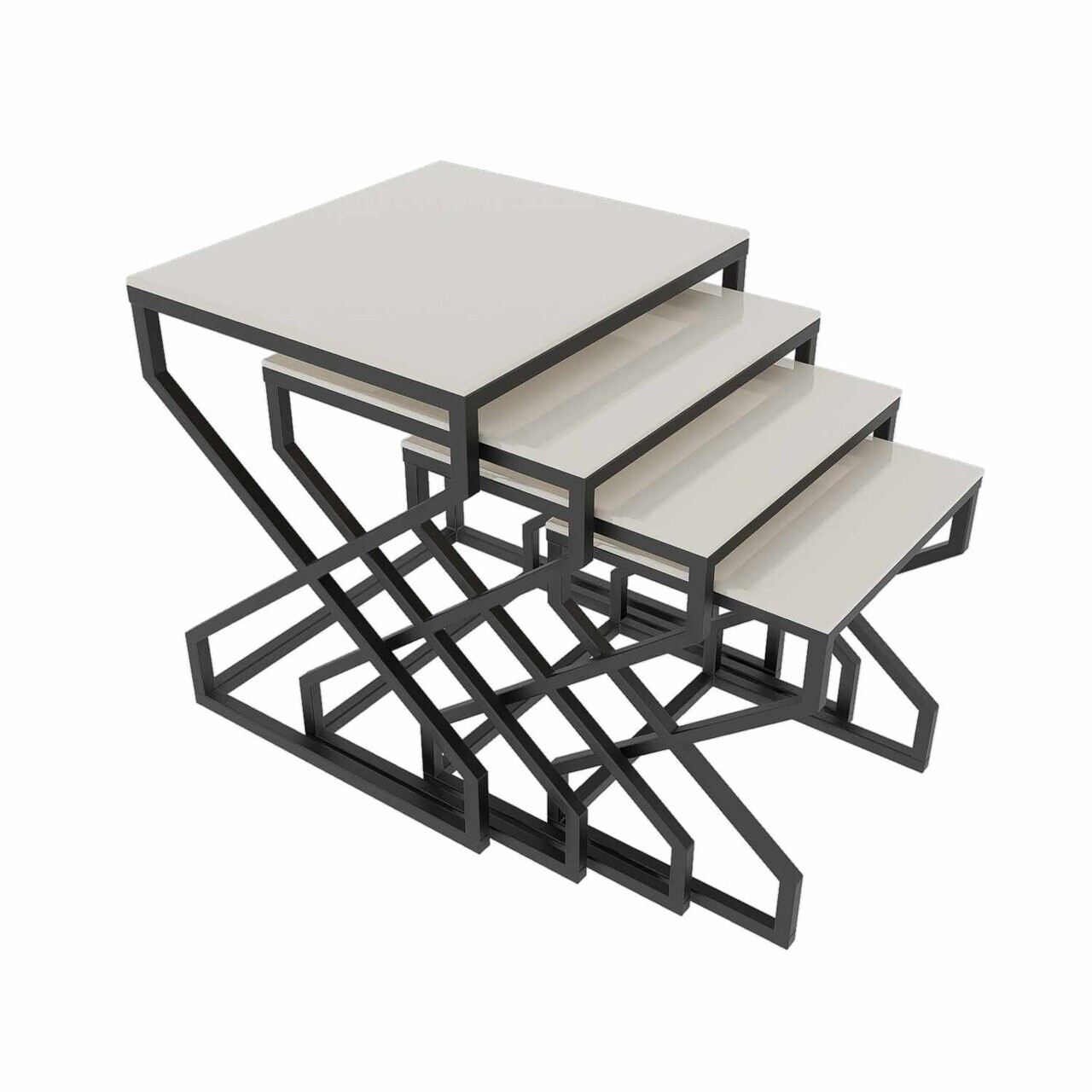 Set masute Nesting 4 piese, Hanah Home, Ela, Negru / Crem — imaginea 3