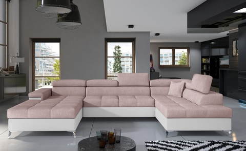 Coltar extensibil dreapta 5 locuri ELTAP, Edr-49, Eduardo, 337x205x88 cm, lemn/poliester, roz deschis/alb