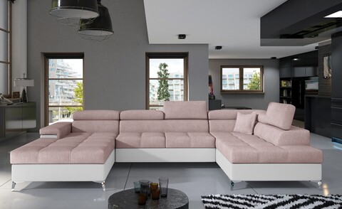 Coltar extensibil dreapta 5 locuri ELTAP, Edr-49, Eduardo, 337x205x88 cm, lemn/poliester, roz deschis/alb