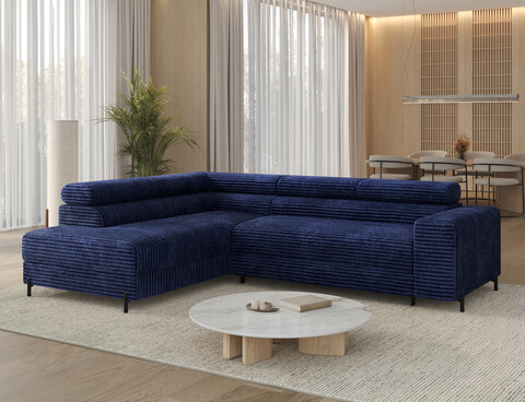 Coltar extensibil stanga 5 locuri ELTAP, Colesio, 274x200x93 cm, lemn/poliester, albastru inchis