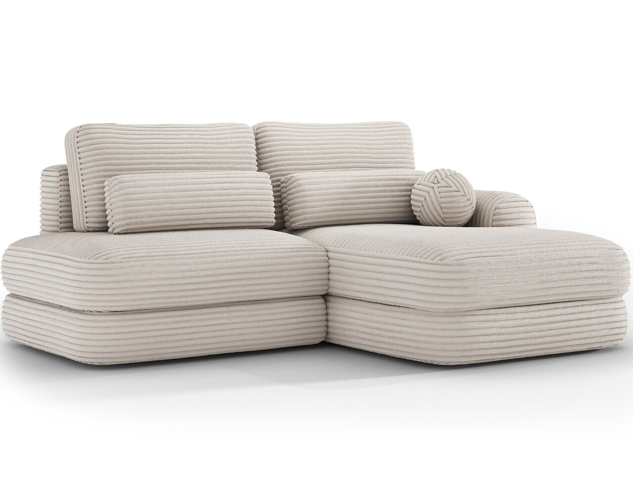 Coltar extensibil dreapta 3 locuri ELTAP, Ripeli, 217x175x96 cm, lemn/catifea din poliester, alb — imaginea 5