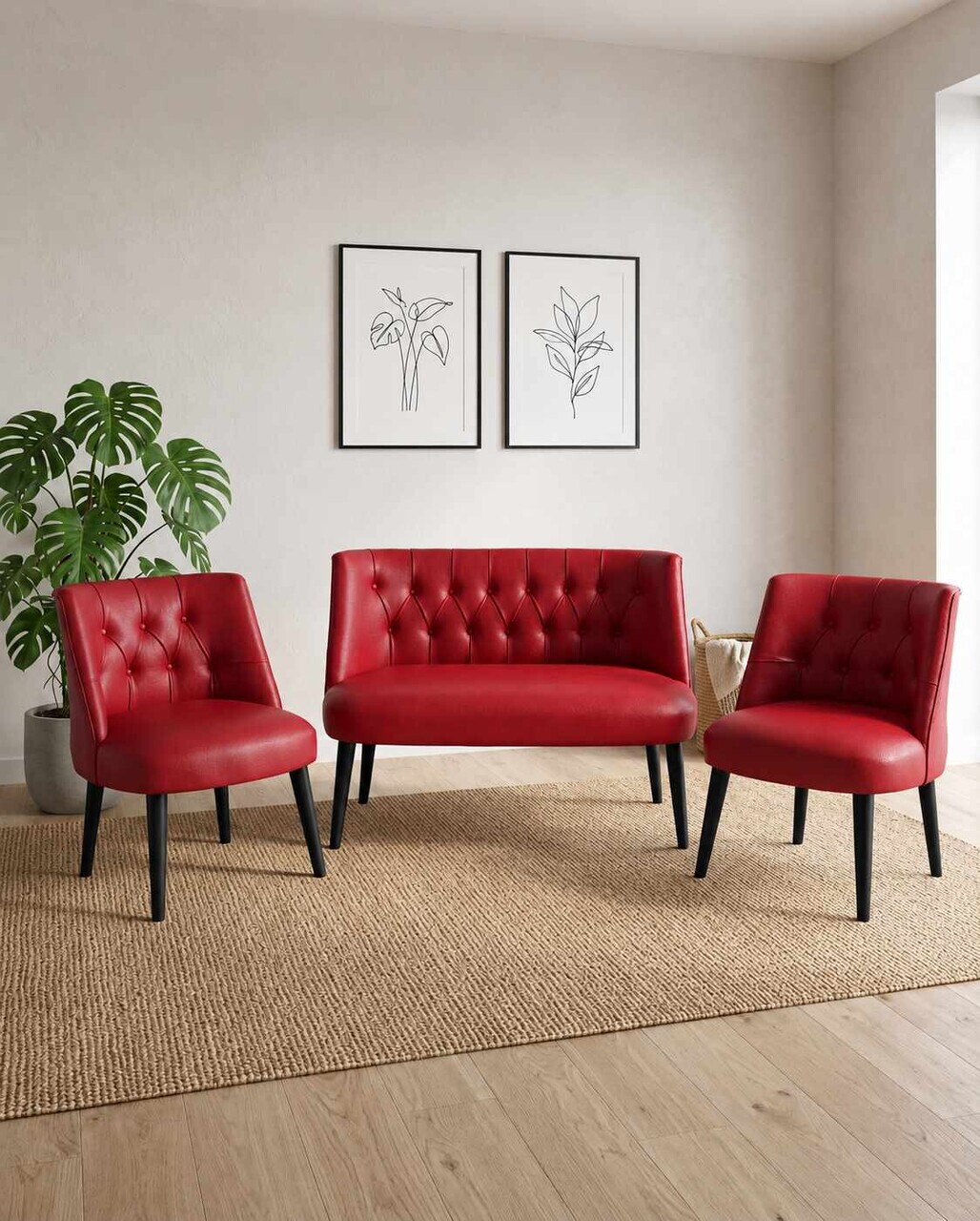 Set fotoliu extensibil și canapea cu 2 locuri (3 piese), Atelier del Sofa, 281ELR1207, Rosu