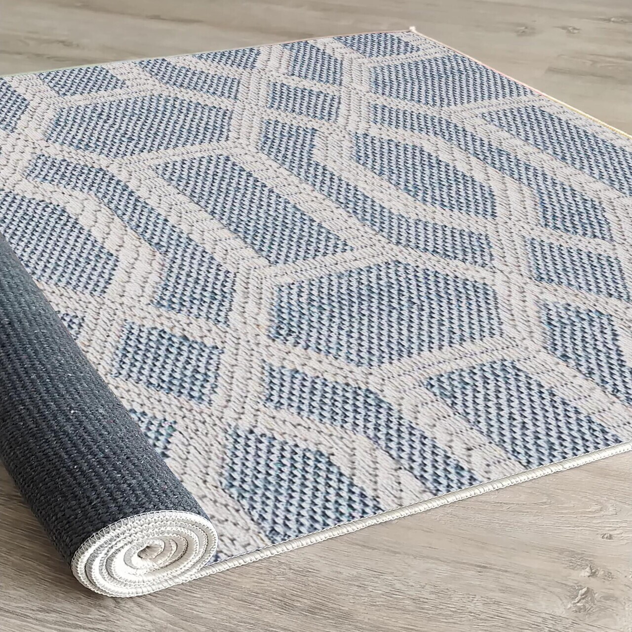 Covor, Woopamuk389, 140x220 cm, Bumbac/Poliester, Albastru — imaginea 3