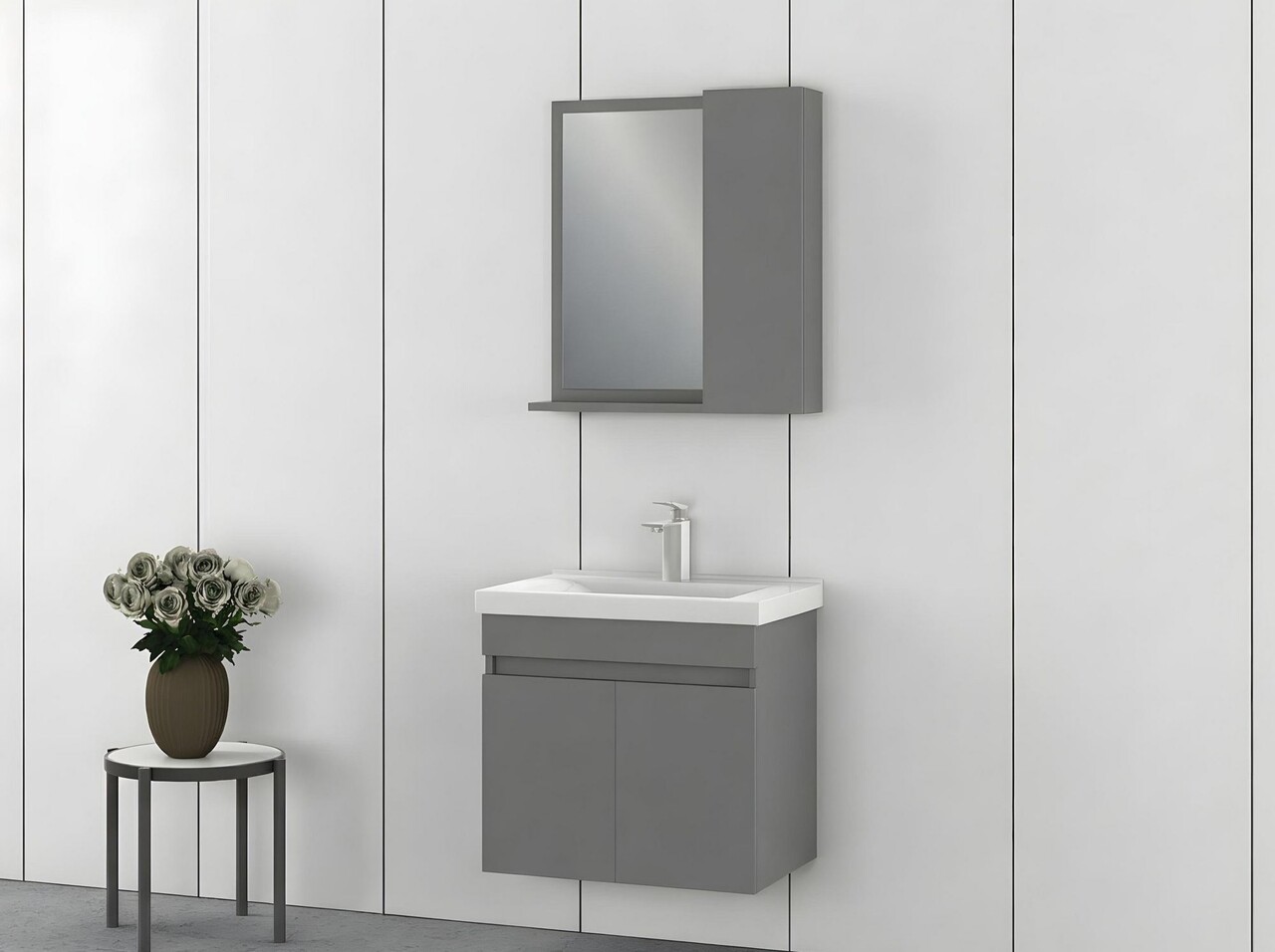 Set mobilier de baie (2 piese), Hanah Home, Amore 65, Gri Mat - view 3
