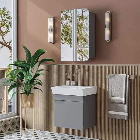 Set Dulap de Baie cu Chiuvetă și Oglindă (2 Piese), Hanah Home, 2927, MDF, Frasin