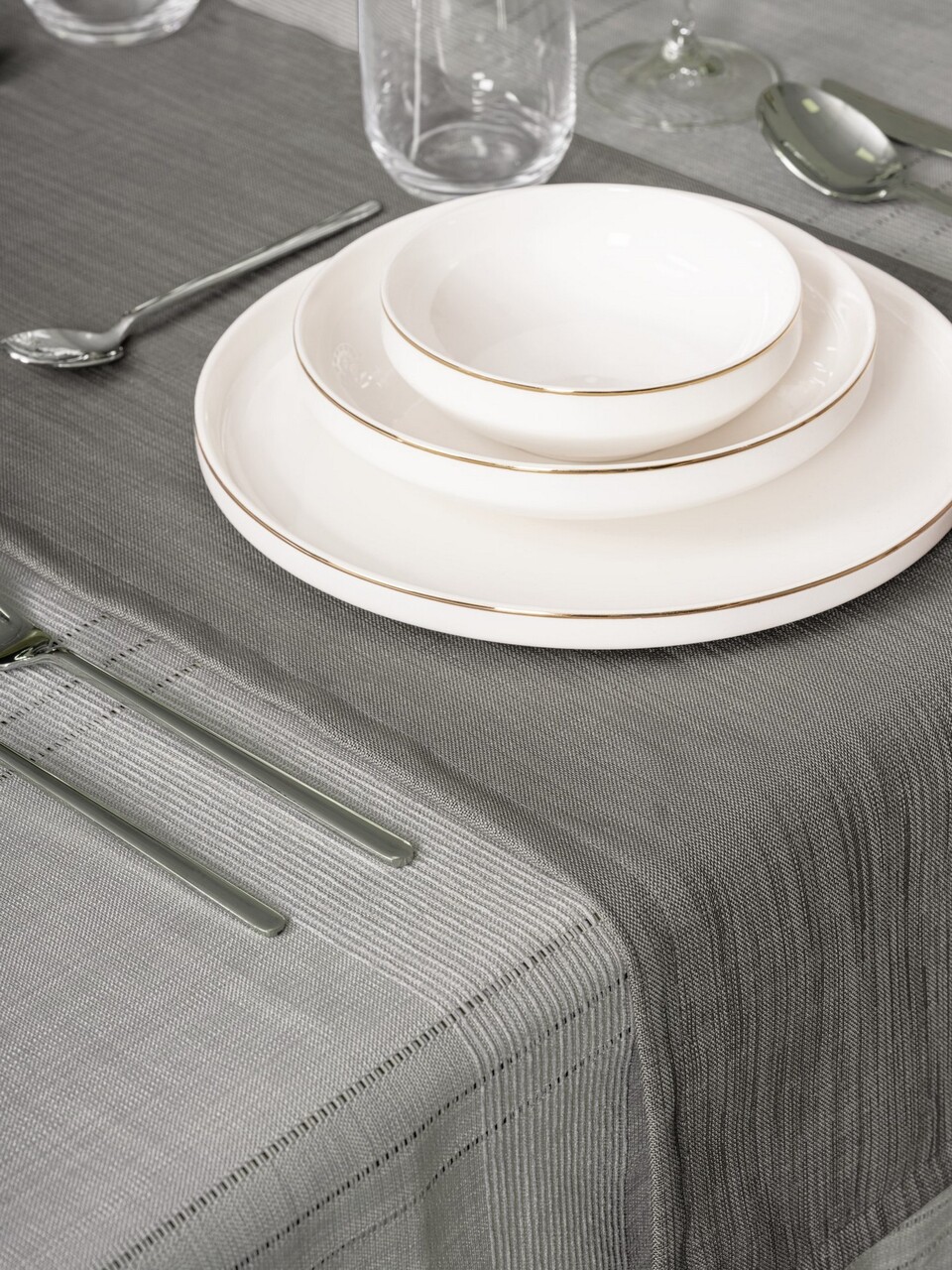 Set fete de masa 2 piese, Jasmine 160 - Grey, Cotton Box, Poliester