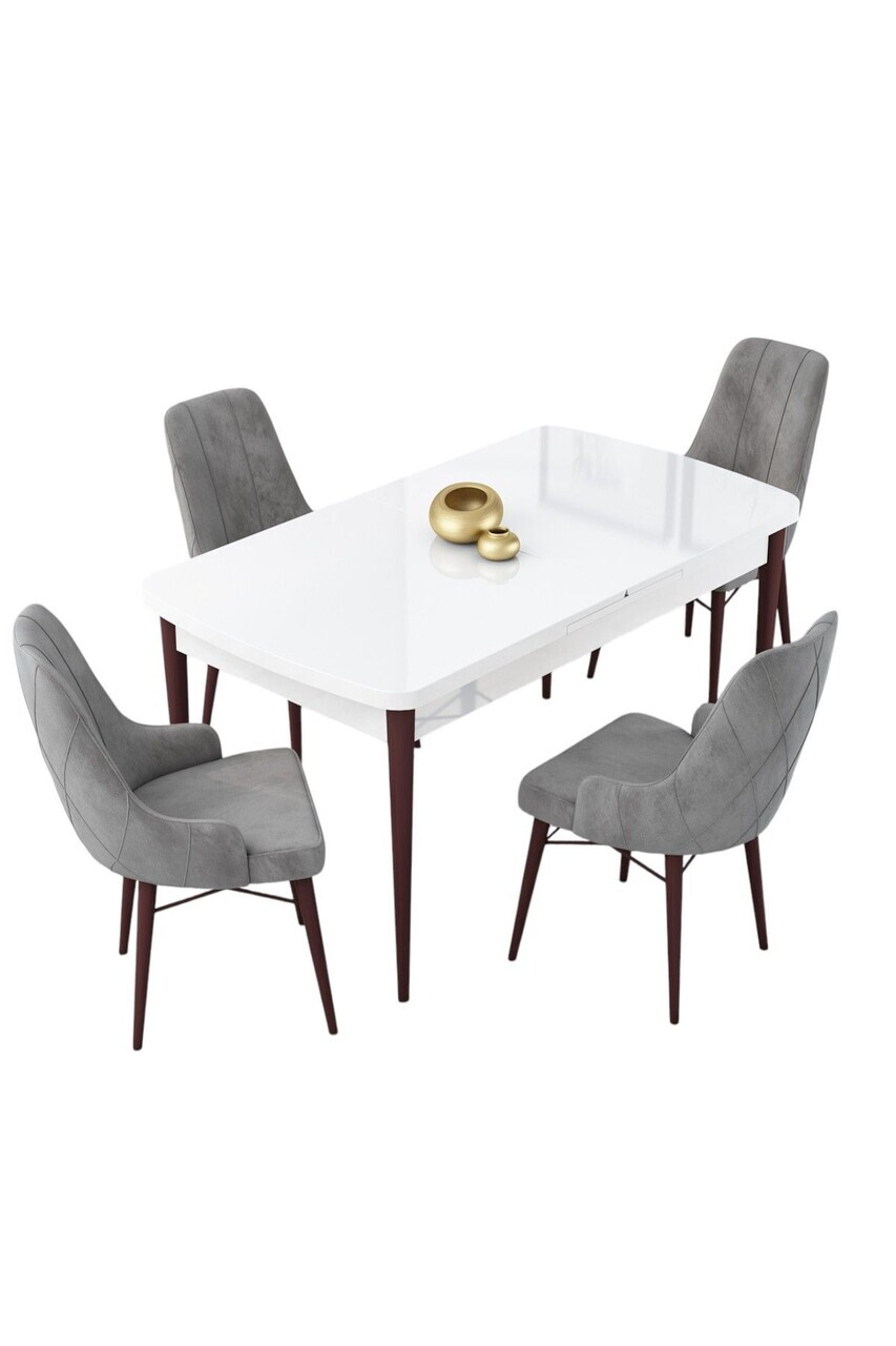Set masa extensibila si scaune (5 piese), Hanah Home, Lia, Alb / Nuc / Gri — imaginea 2