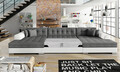 Coltar extensibil 5 locuri, ELTAP, Vento, 359x165x87 cm, lemn/poliester, gri inchis/alb