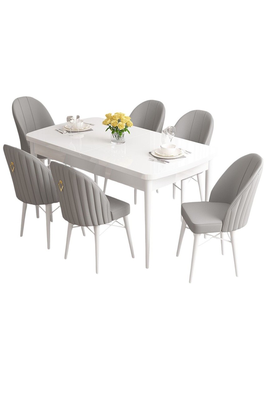 Set masa extensibila si scaune, Hanah Home, Roz, Alb/Gri - view 2