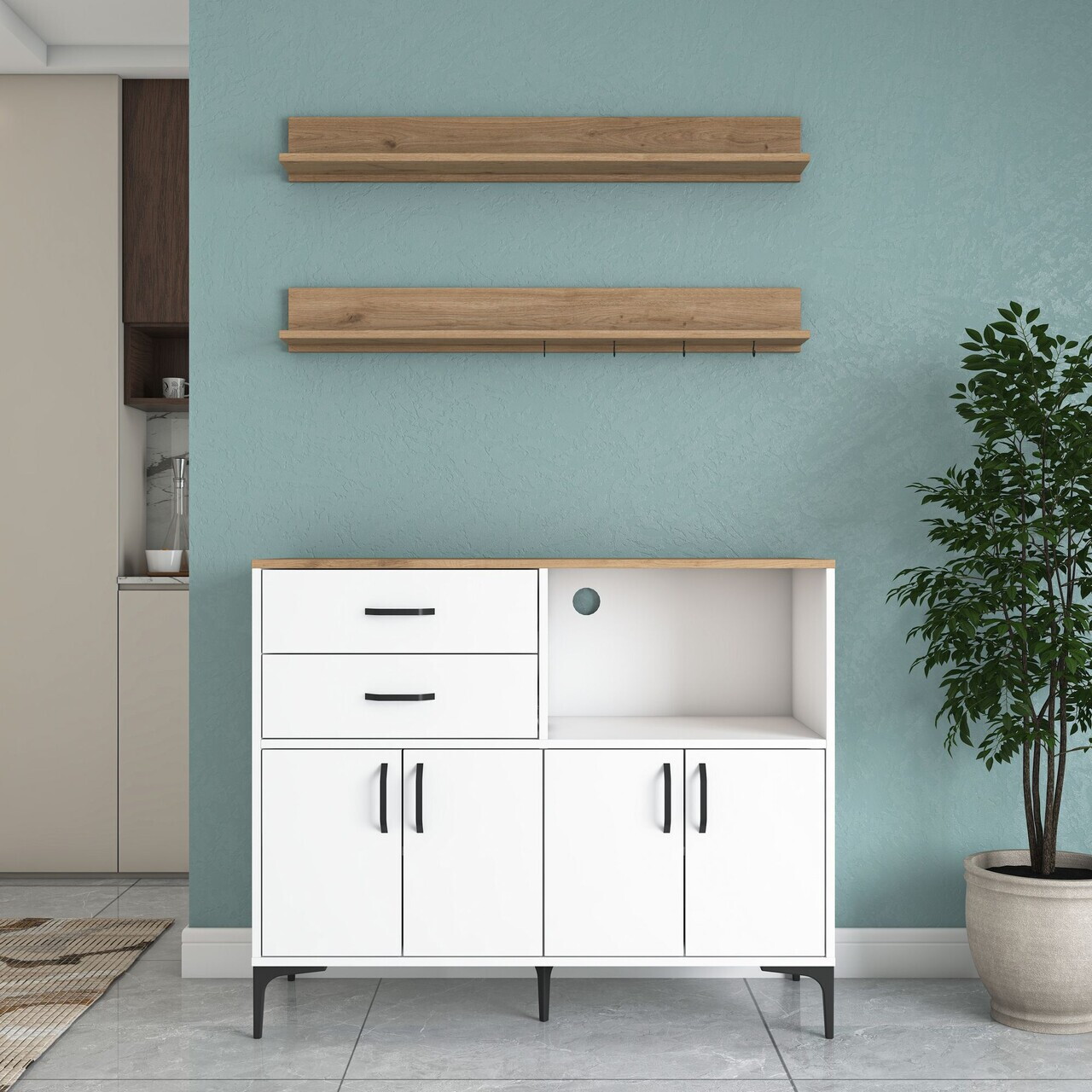 Dulap multifunctional, Hanah Home, JE235, PAL melaminat, Alb/Maro - view 8
