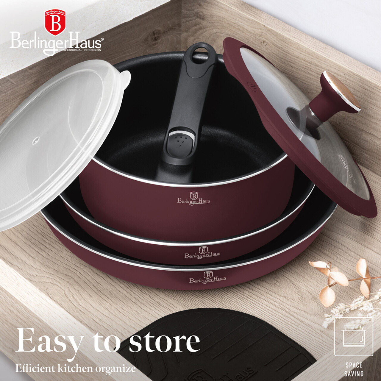 Set pentru gatit Berlinger Haus, Leonardo Nordic, 13 piese, aluminiu, visiniu mat - imagine 4