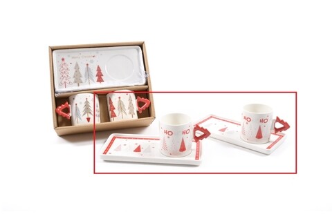 Set 2 cani cu farfurie hohoho, mercury, portelan, multicolor